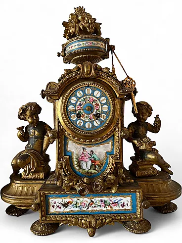 Mantel clock decorated with porcelain plaques, 19th century