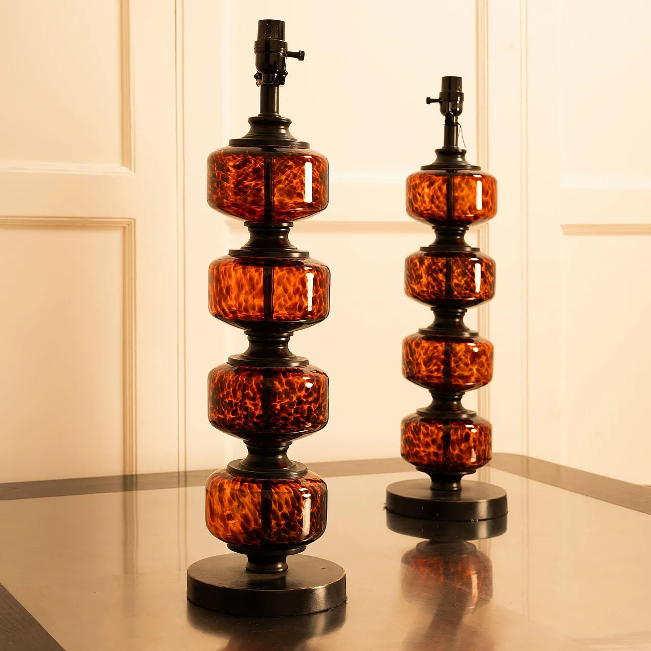 Pair of speckled glass table lamps, 20th century 2