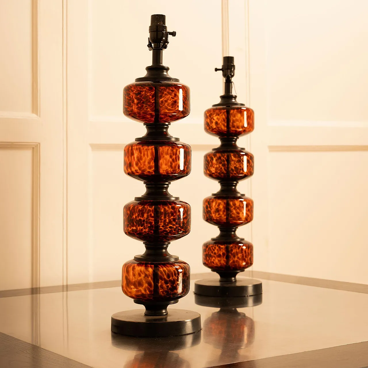 Pair of speckled glass table lamps, 20th century 3