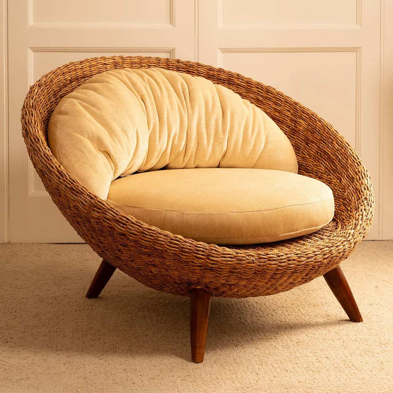 Sedia rotonda in rattan, anni '70 4