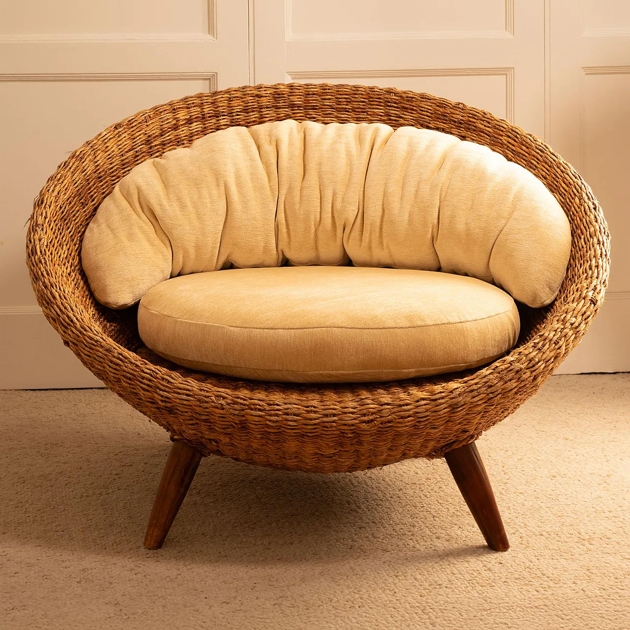 Sedia rotonda in rattan, anni '70 5