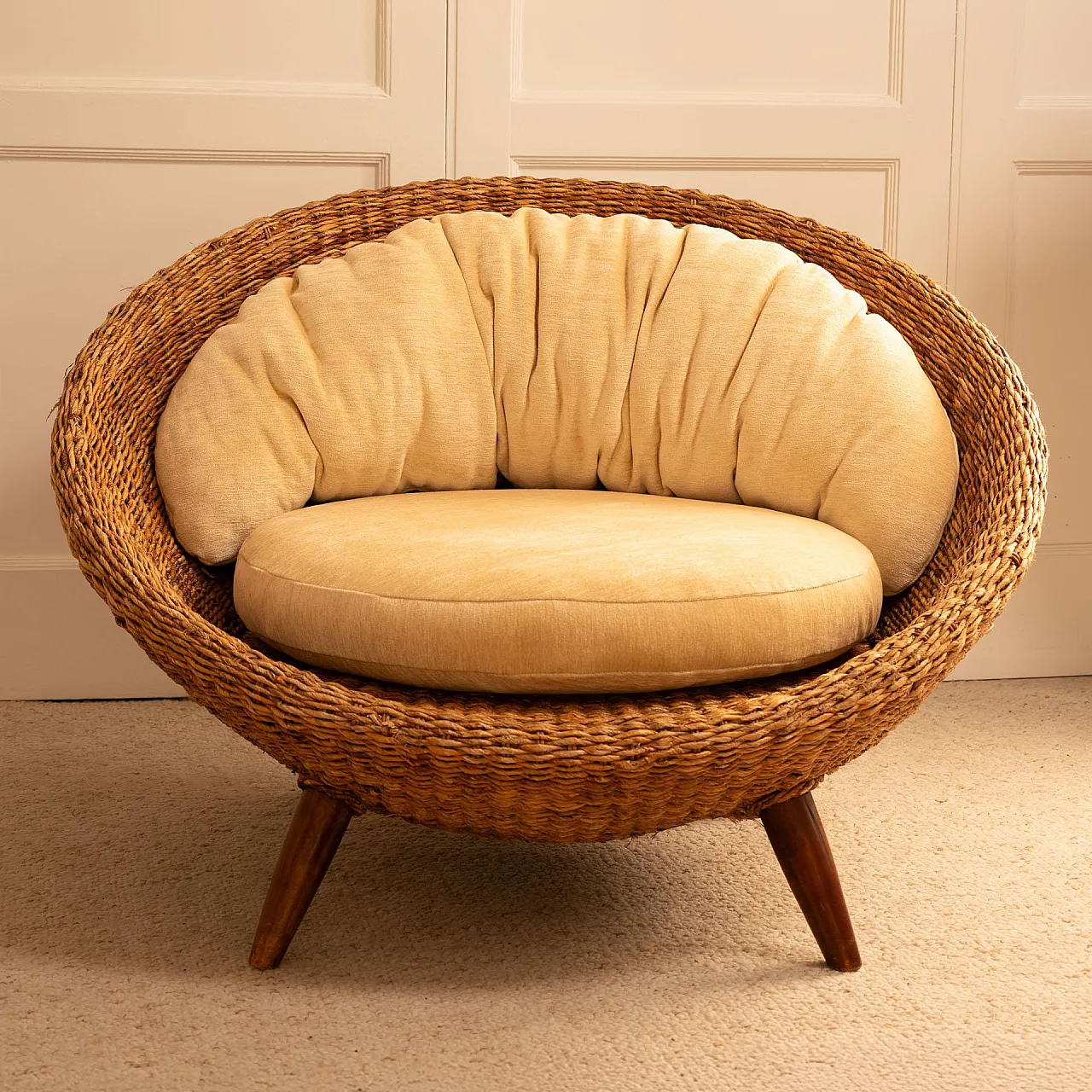 Sedia rotonda in rattan, anni '70 6