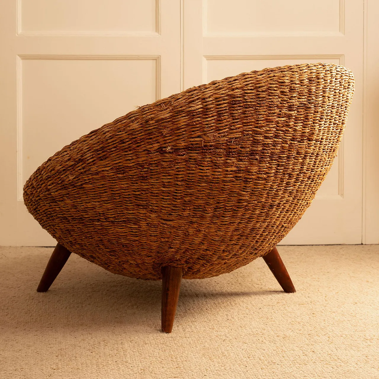 Sedia rotonda in rattan, anni '70 7