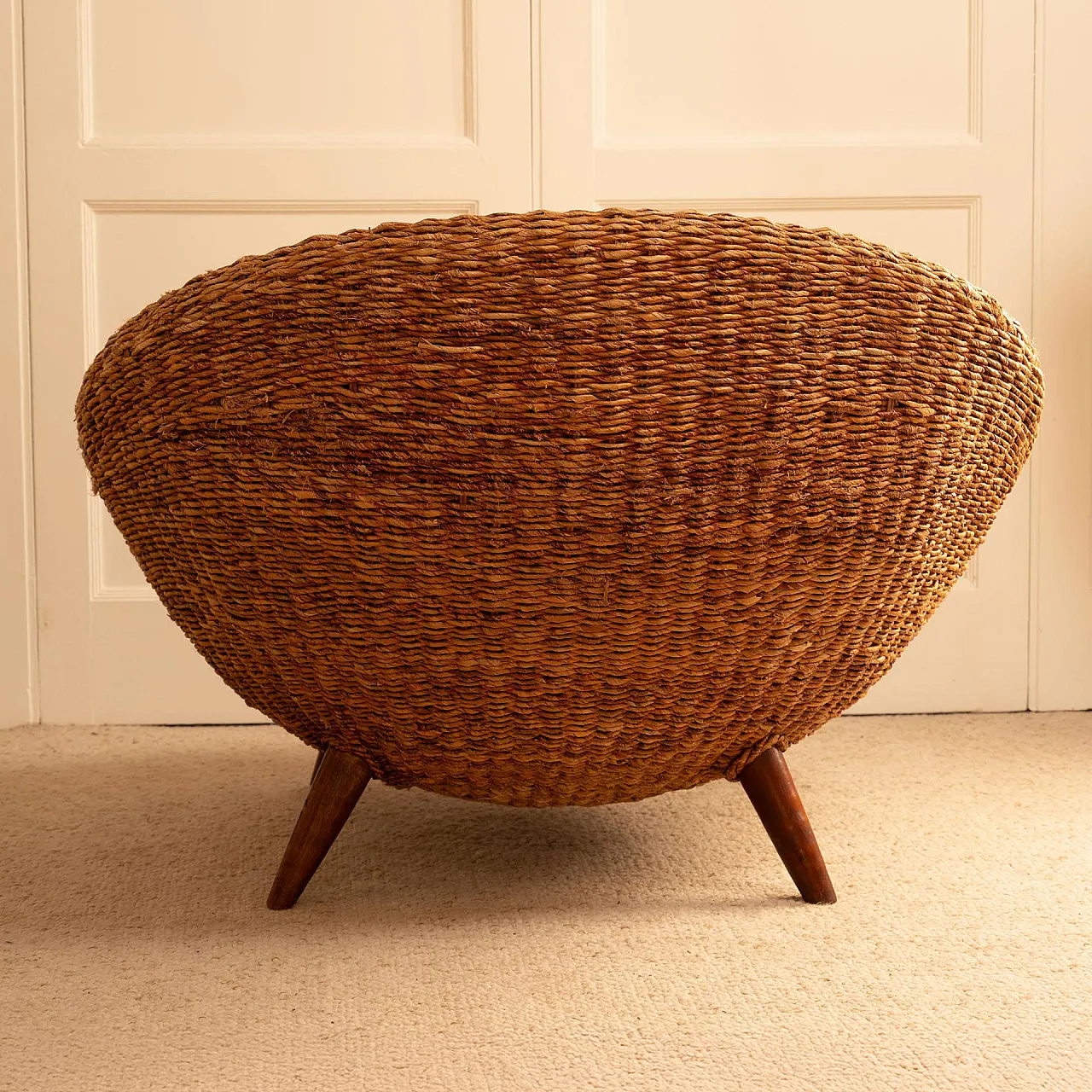 Sedia rotonda in rattan, anni '70 8