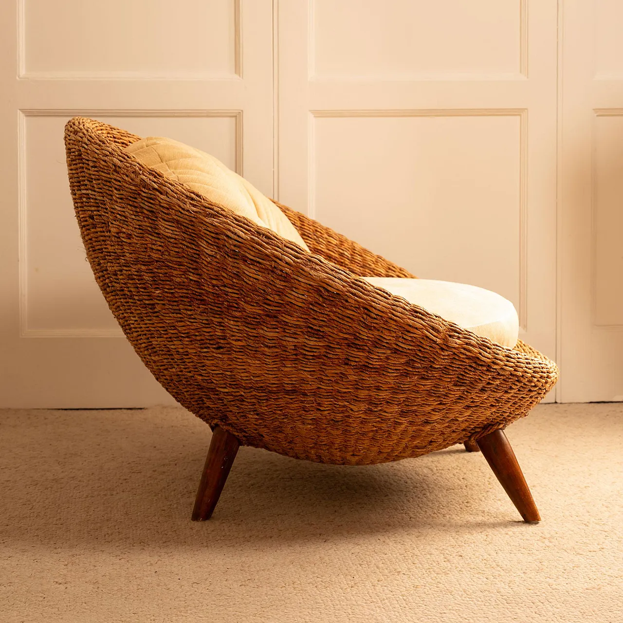 Sedia rotonda in rattan, anni '70 9