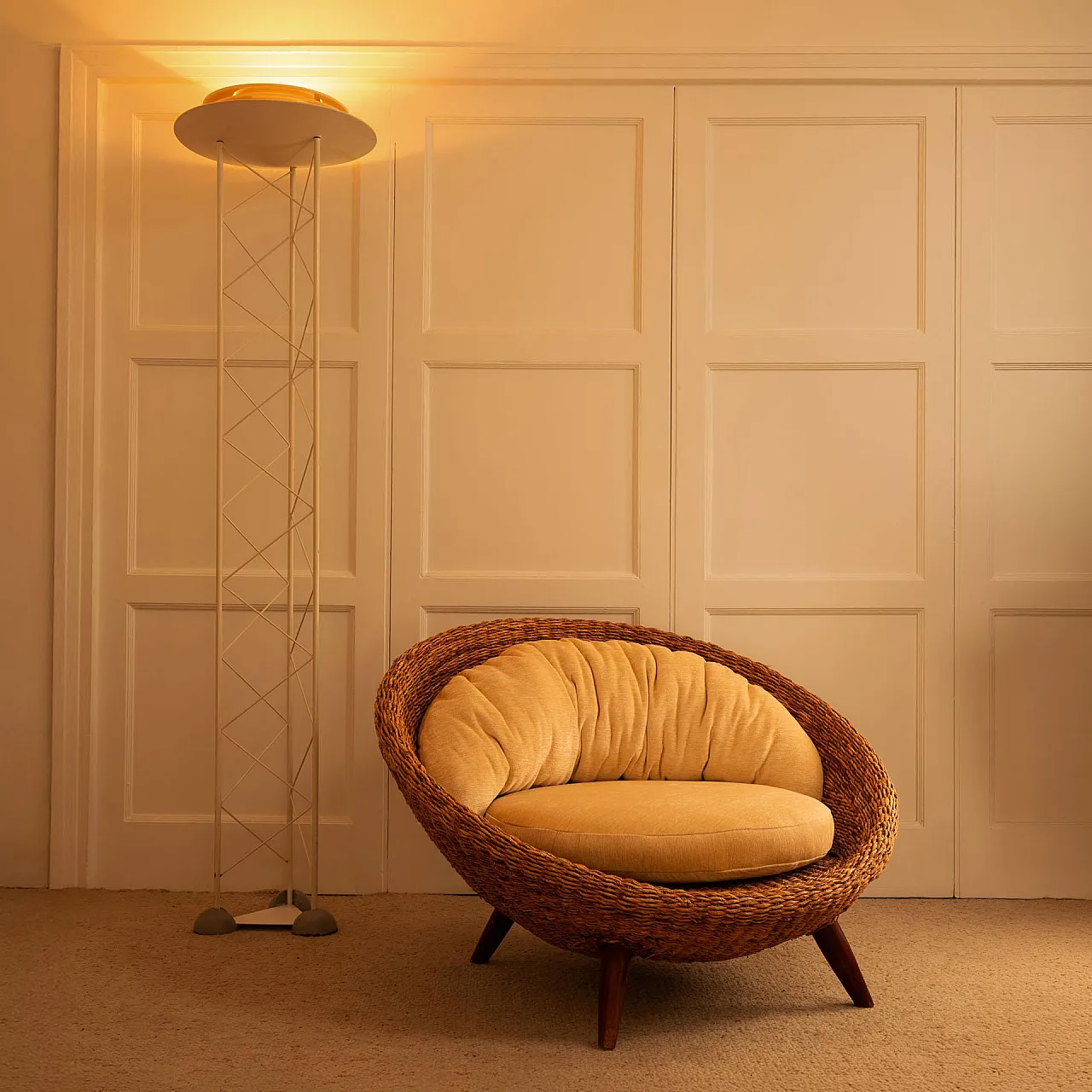 Sedia rotonda in rattan, anni '70 11