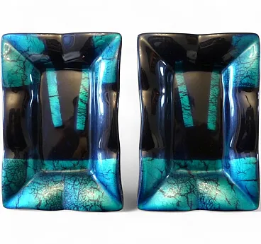 Pair of Iridescent Crackle Glass Serving Dishes, 2000s