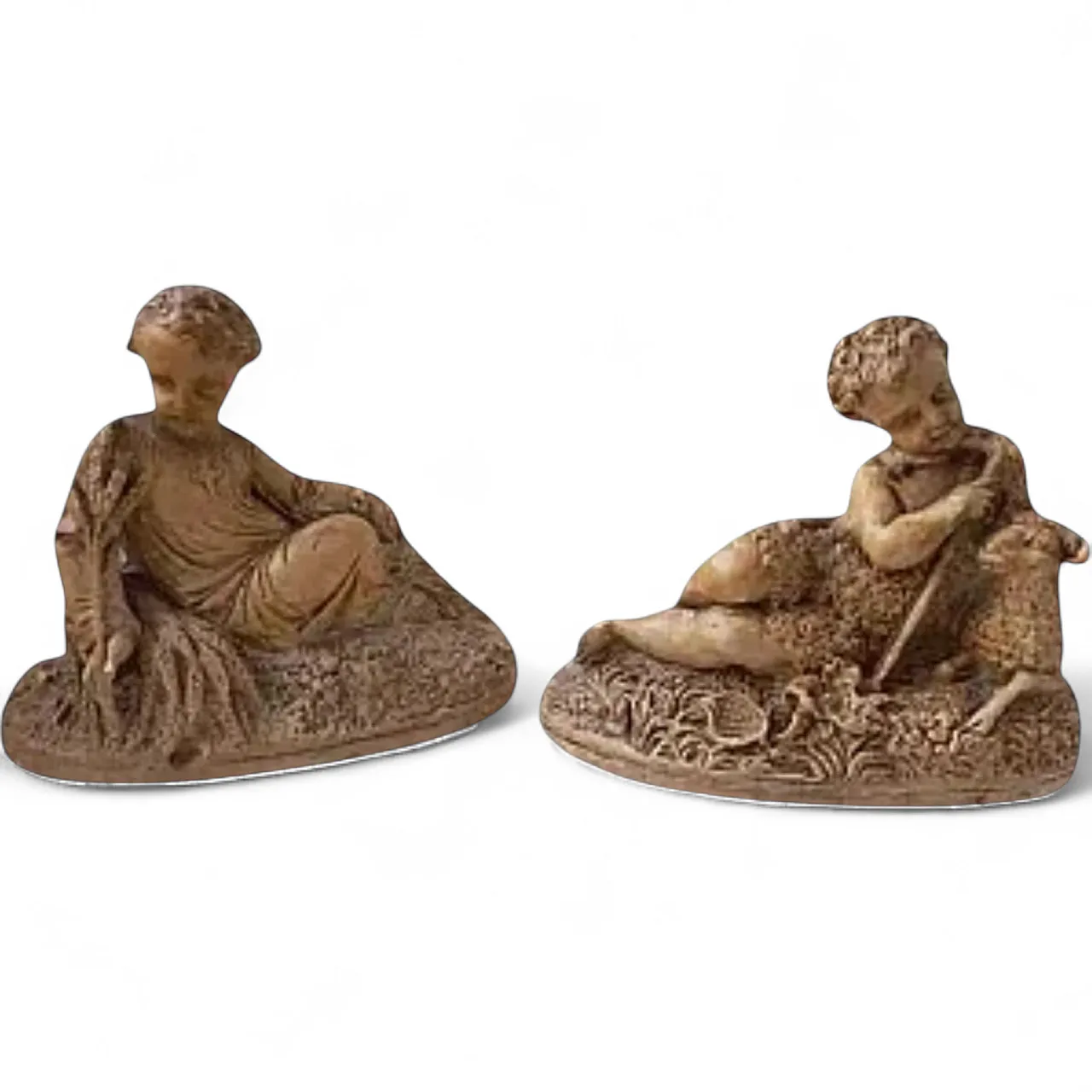 Pair of Pastoral Shepherd Figurines, Terracotta Patinated, 19th c. 14