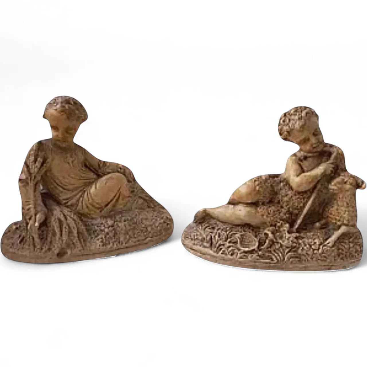 Pair of Pastoral Shepherd Figurines, Terracotta Patinated, 19th c. 15