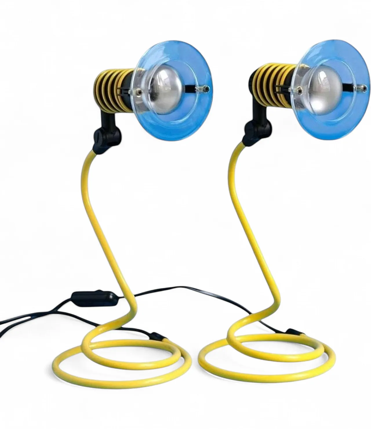 Pair of a Yellow Spiral Desk Lamps, Memphis Style, 1980s 8