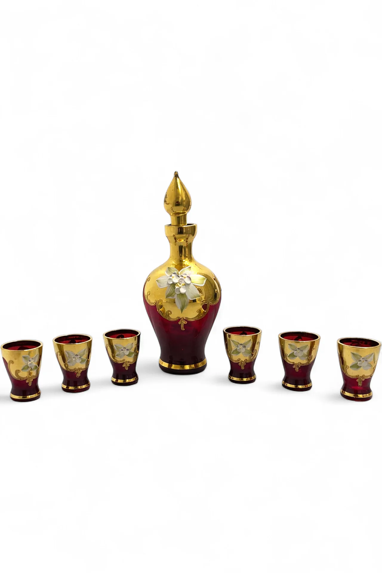 Tre Fuochi Liqueur Set signed Murano Ruby Red & 24K Gold, 70s 10