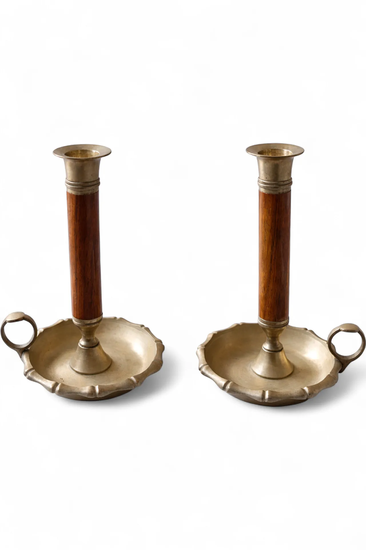 Pair of Brass and Wood Candlesticks, 50s 9