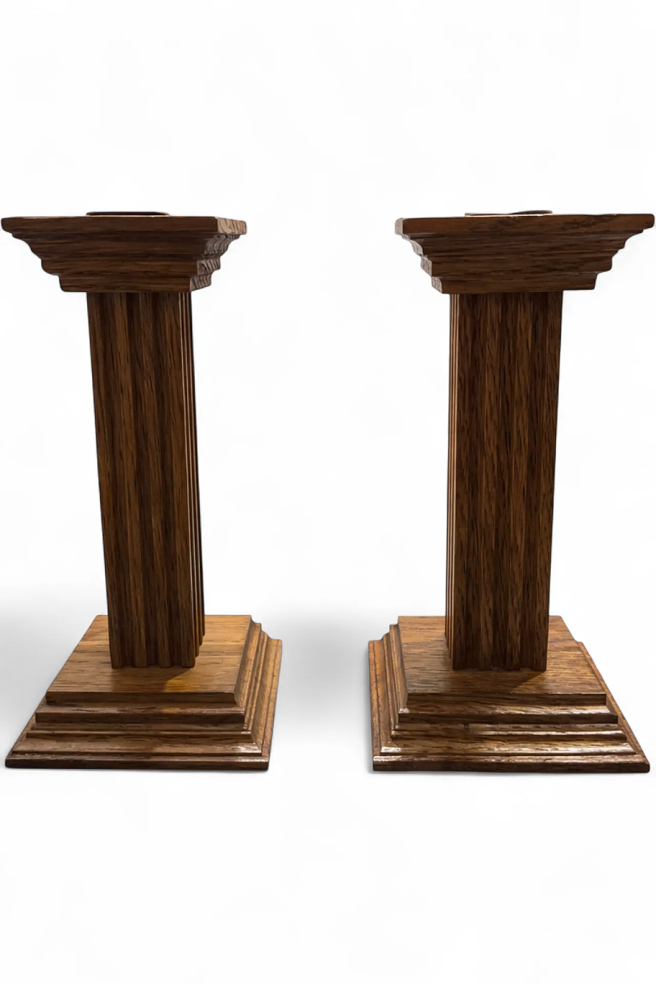 Pair Dutch Oak Candlesticks by MeubelFabriek Oisterwijk, 70s 10
