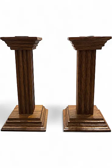 Pair Dutch Oak Candlesticks by MeubelFabriek Oisterwijk, 70s