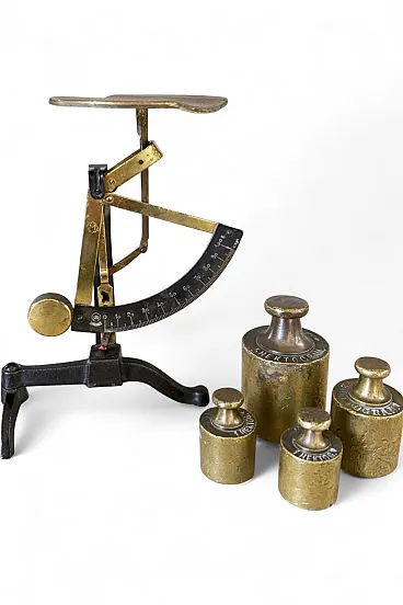 German Letter Scale by Drgm with Brass Weights Set, Early 20th c.