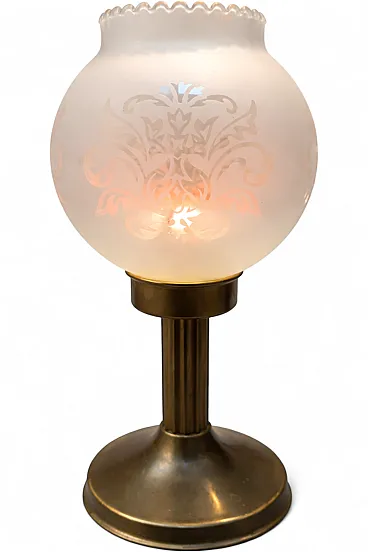 Art Deco Style Votive Holder Etched Frosted Glass and Brass Base, 30s