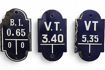 3 Blue Industrial Enamel Signs Belgium, 50s
