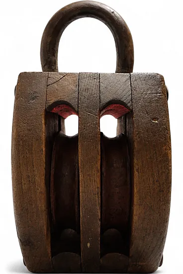 Ancient Nautical Double Pulley Block – Wood and Iron – Rotterdam