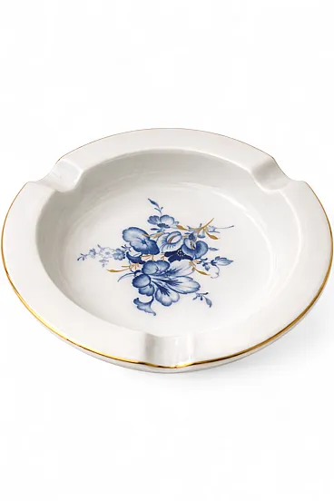 Porcelain Ashtray by Meissen Blue and Gold Floral Decoration, 70s