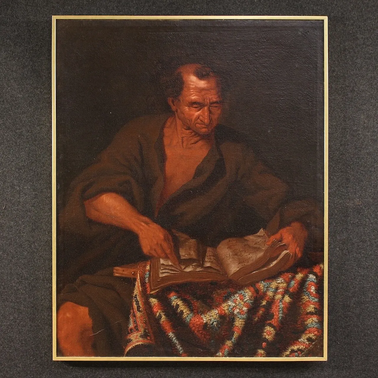 Italian painting, philosopher in the study,  17th century 1