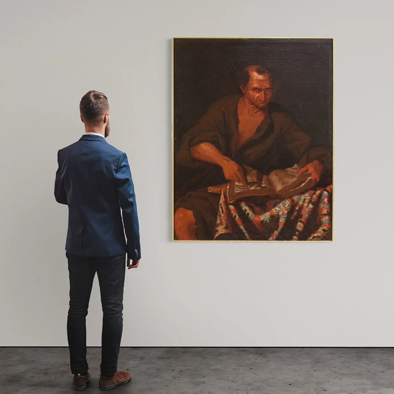 Italian painting, philosopher in the study,  17th century 2