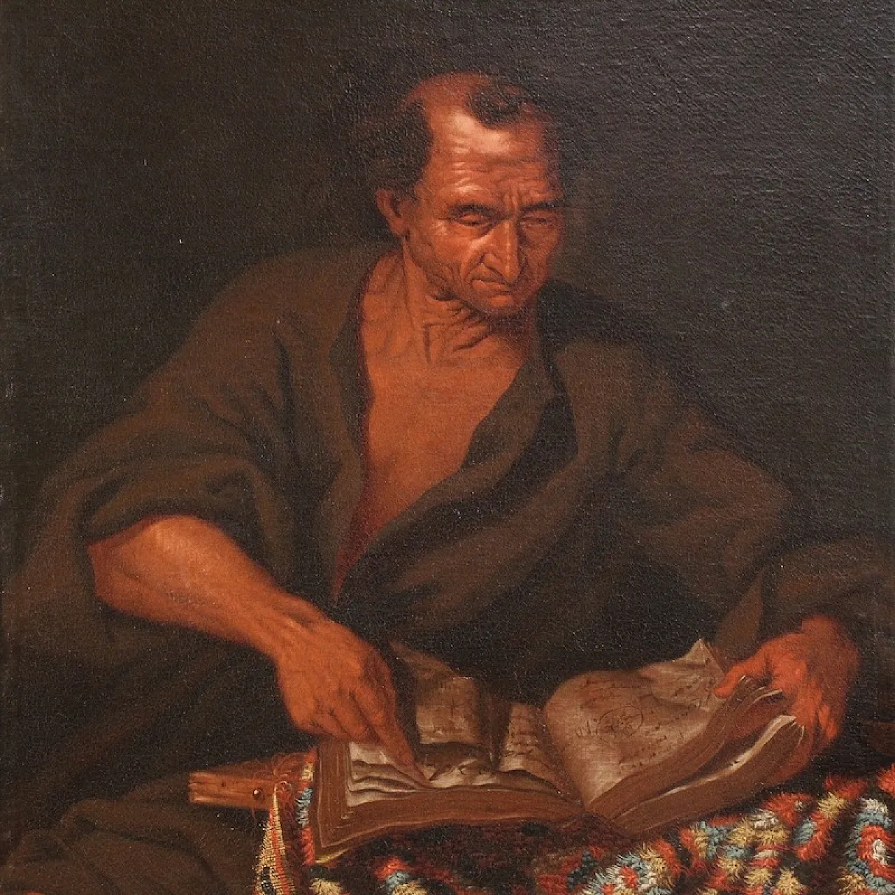 Italian painting, philosopher in the study,  17th century 3