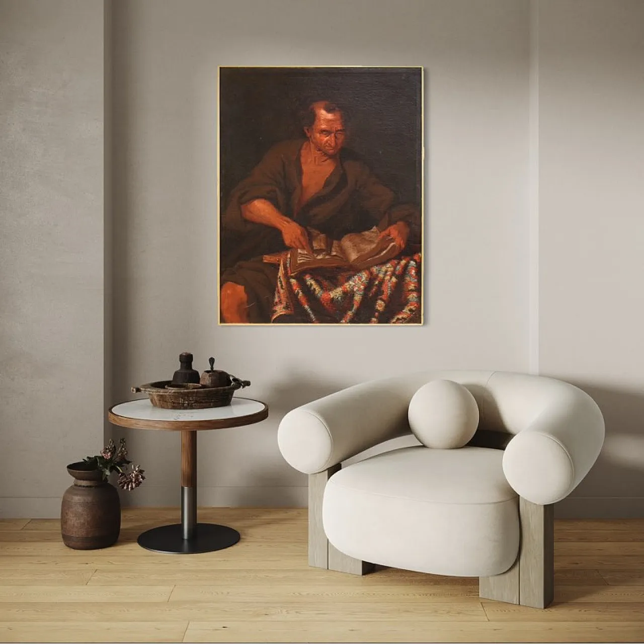 Italian painting, philosopher in the study,  17th century 4