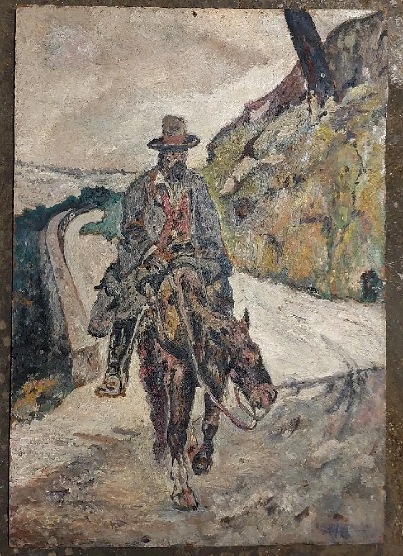 Soggetto a cavallo, olio su faesite, fine '800 2