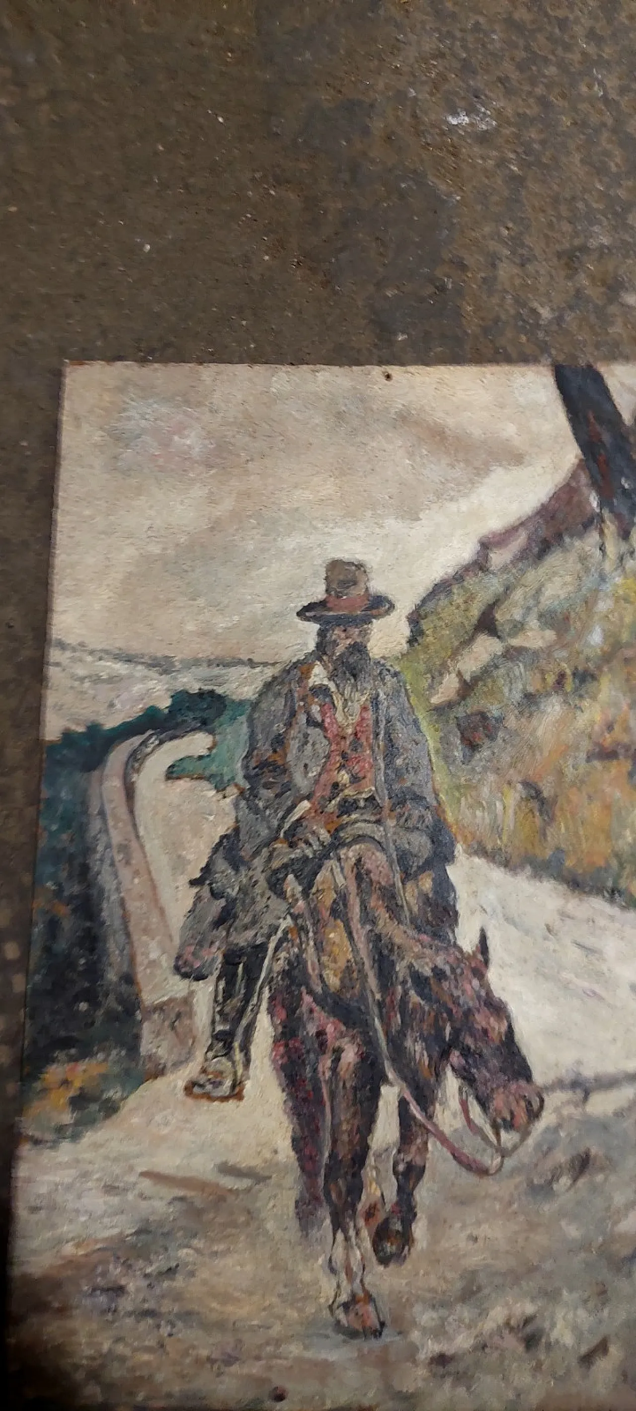 Soggetto a cavallo, olio su faesite, fine '800 3