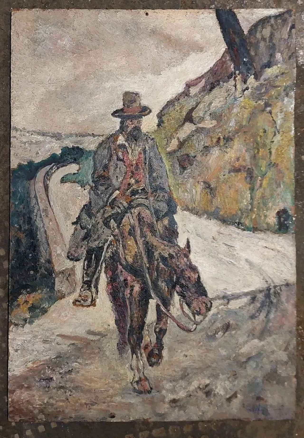 Soggetto a cavallo, olio su faesite, fine '800 10