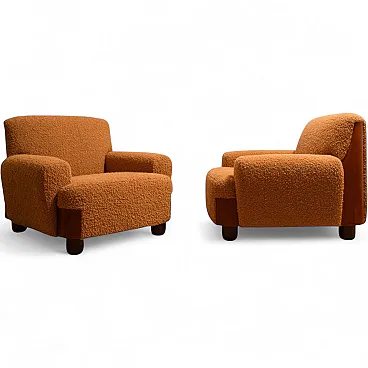 Pair of armchairs in wood and bouclé, 1970s
