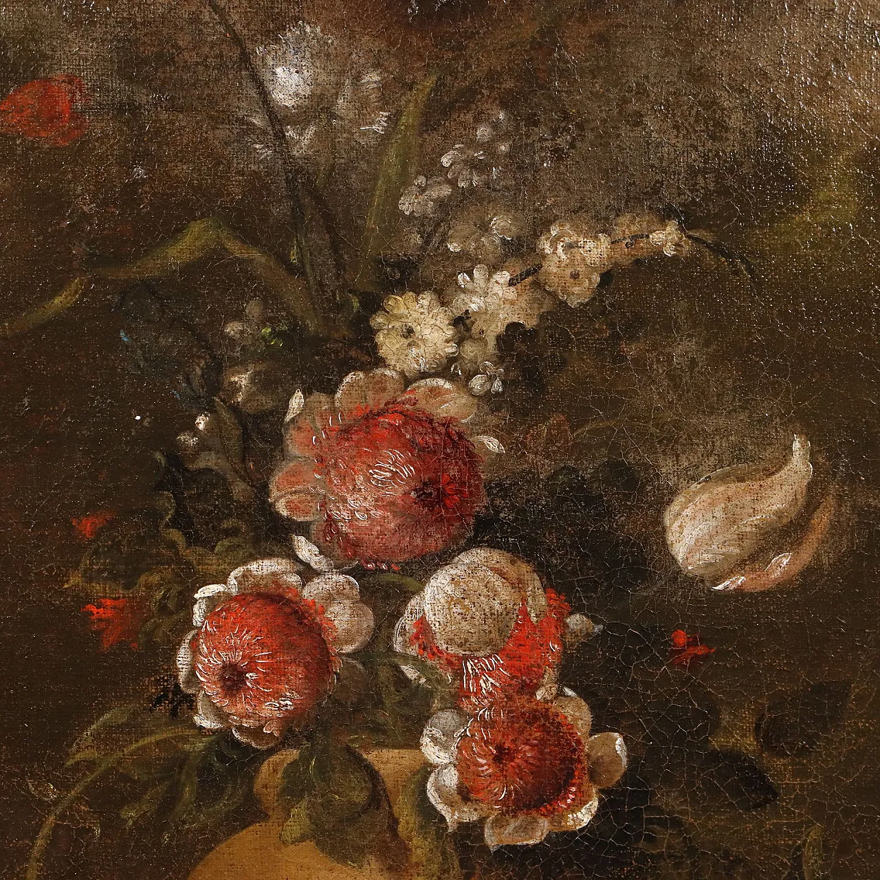 Still life with flowers and fruit, oil on canvas, 18th century 4