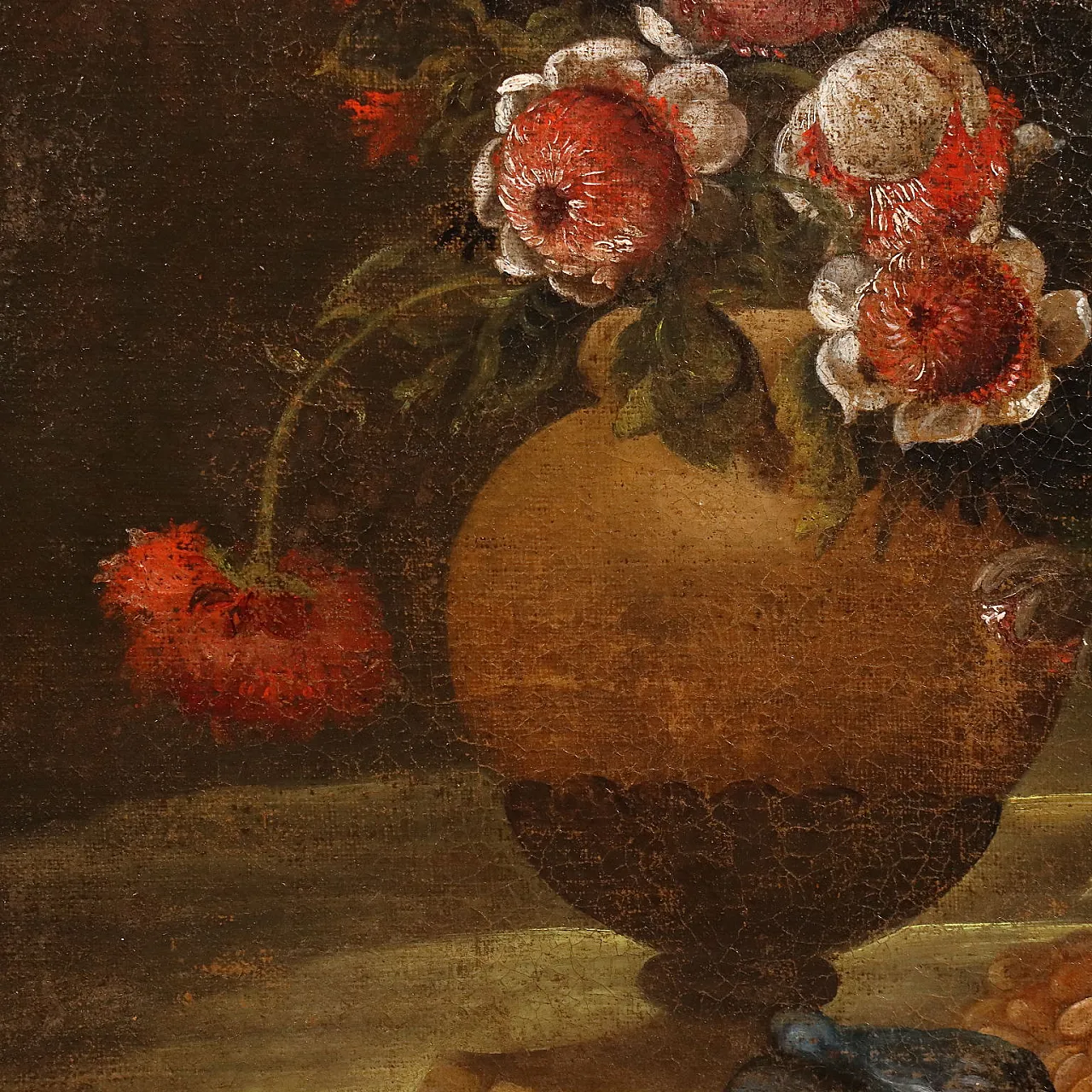 Still life with flowers and fruit, oil on canvas, 18th century 5