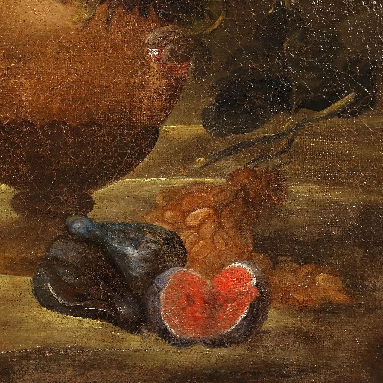 Still life with flowers and fruit, oil on canvas, 18th century 6