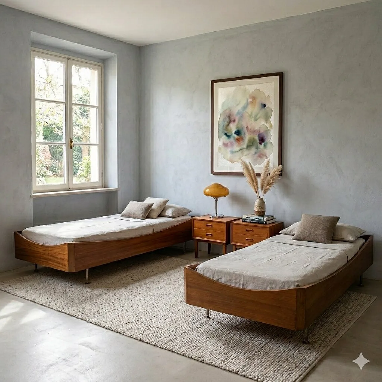 Pair of beds in exotic veneered wood and chrome metal, 20th century 2