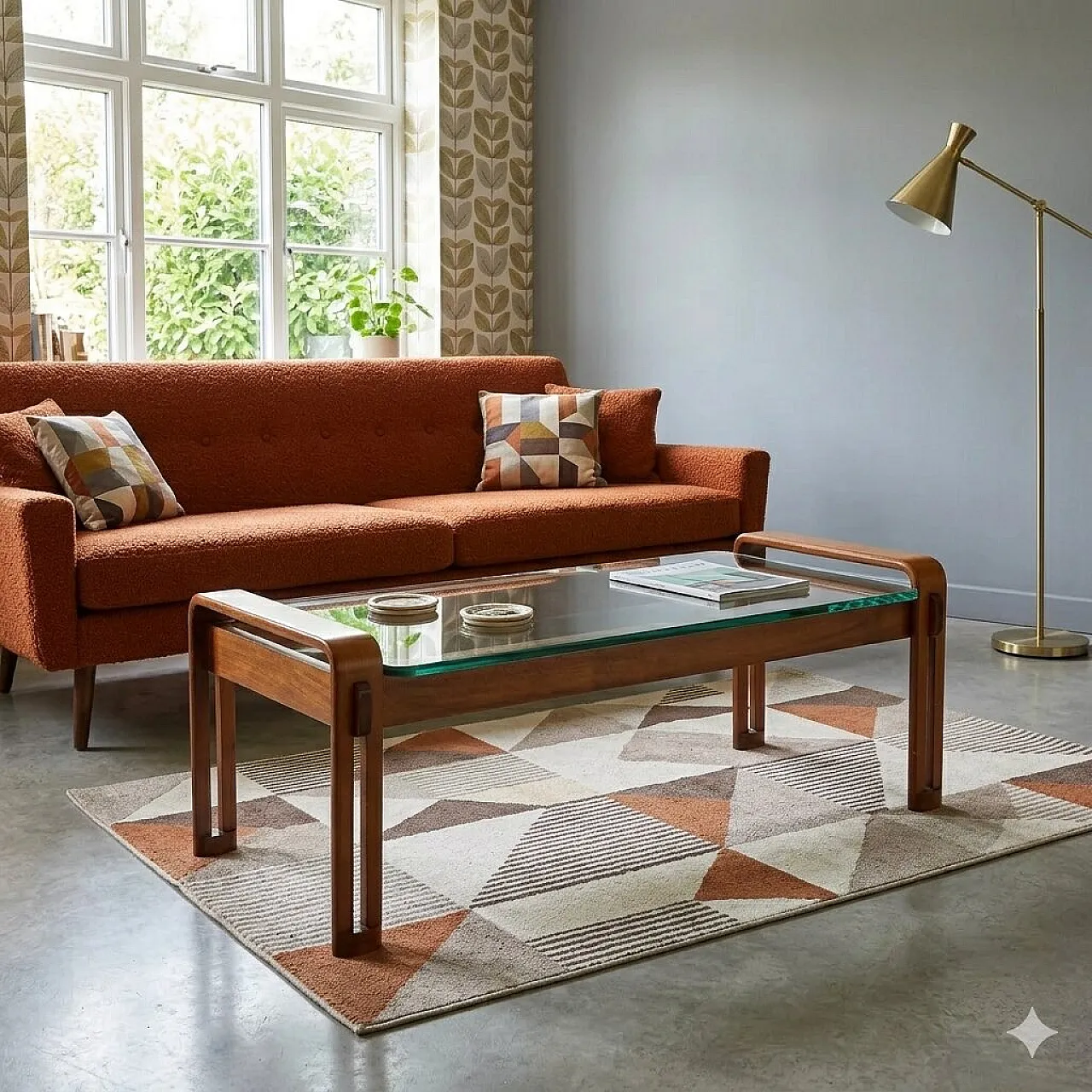 Coffee table with wooden frame and rectangular glass top, 20th century 2