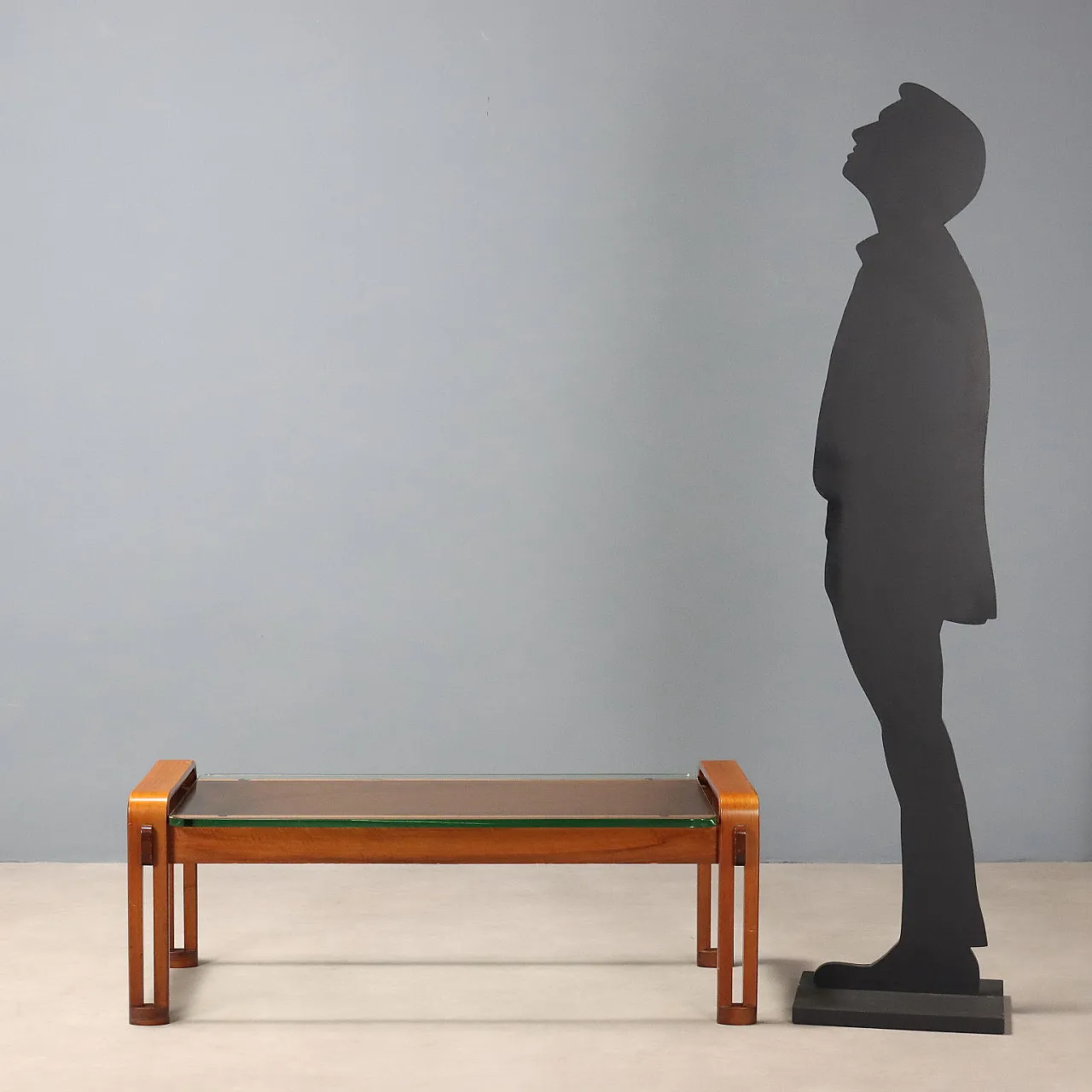Coffee table with wooden frame and rectangular glass top, 20th century 3