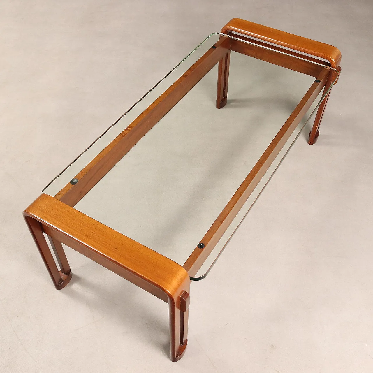Coffee table with wooden frame and rectangular glass top, 20th century 8
