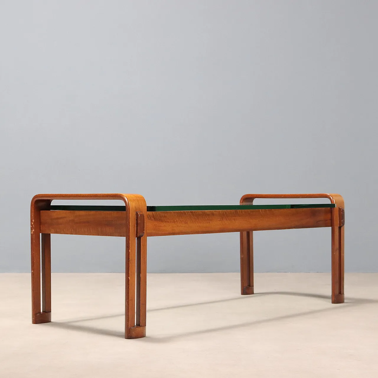 Coffee table with wooden frame and rectangular glass top, 20th century 9