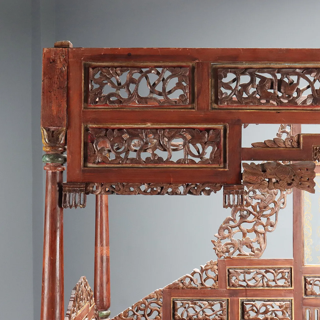 Letto a baldacchino in legno esotico, inizio '900 7