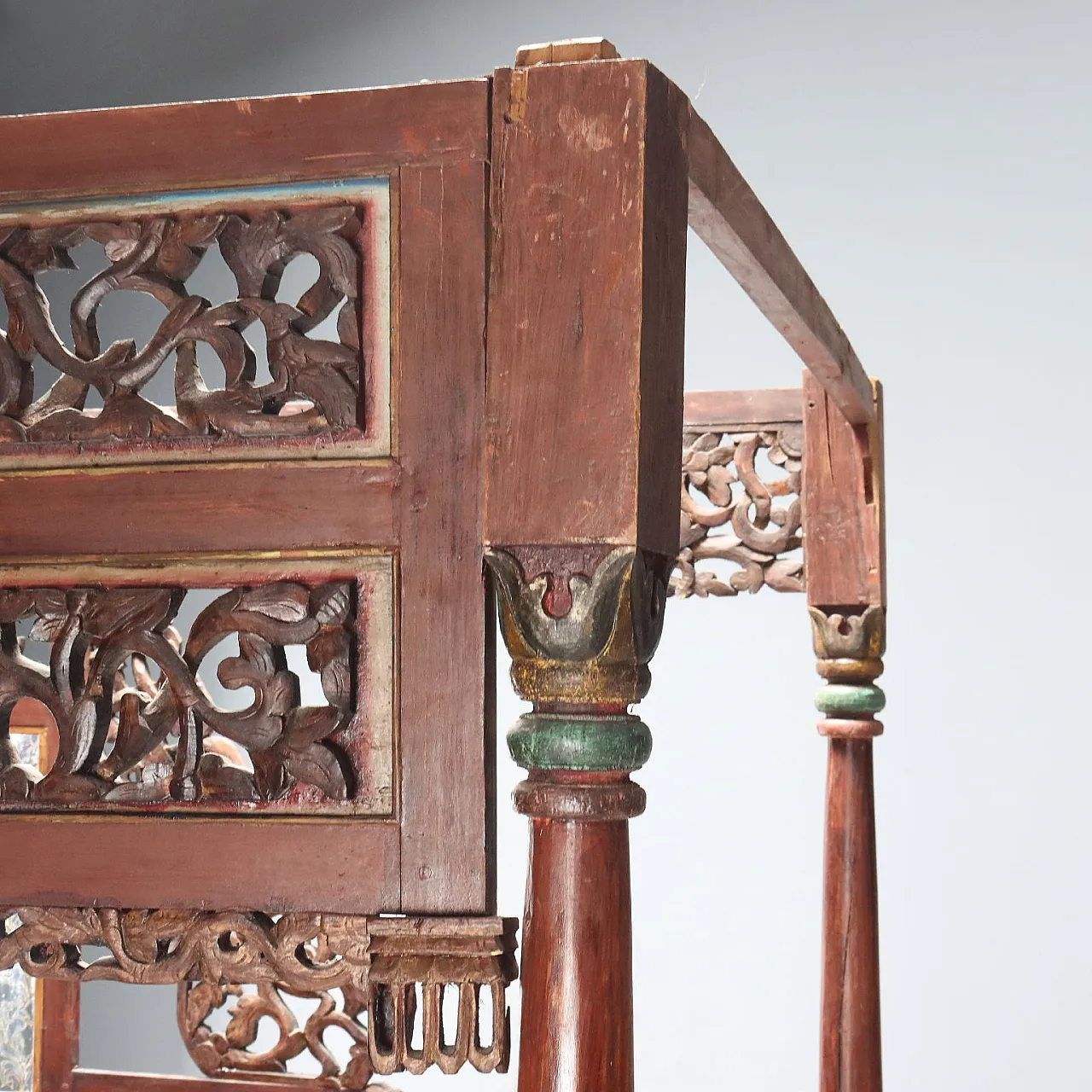 Letto a baldacchino in legno esotico, inizio '900 8