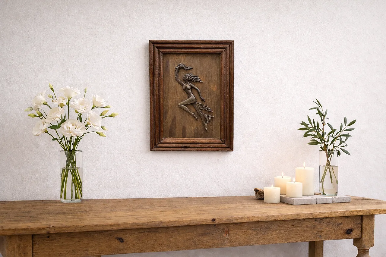 Pannello decorativo con figura femminile Art Déco, anni '70 1