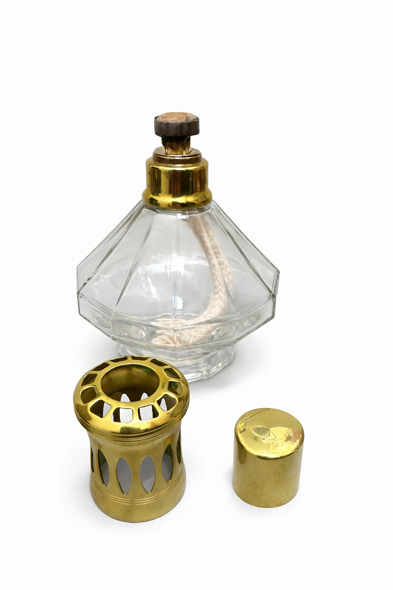 Lampada catalitica di Berger Paris in vetro e ottone, anni '70 4