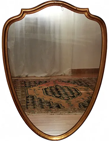 Vintage shield shaped mirror in gilded frame, 1950s