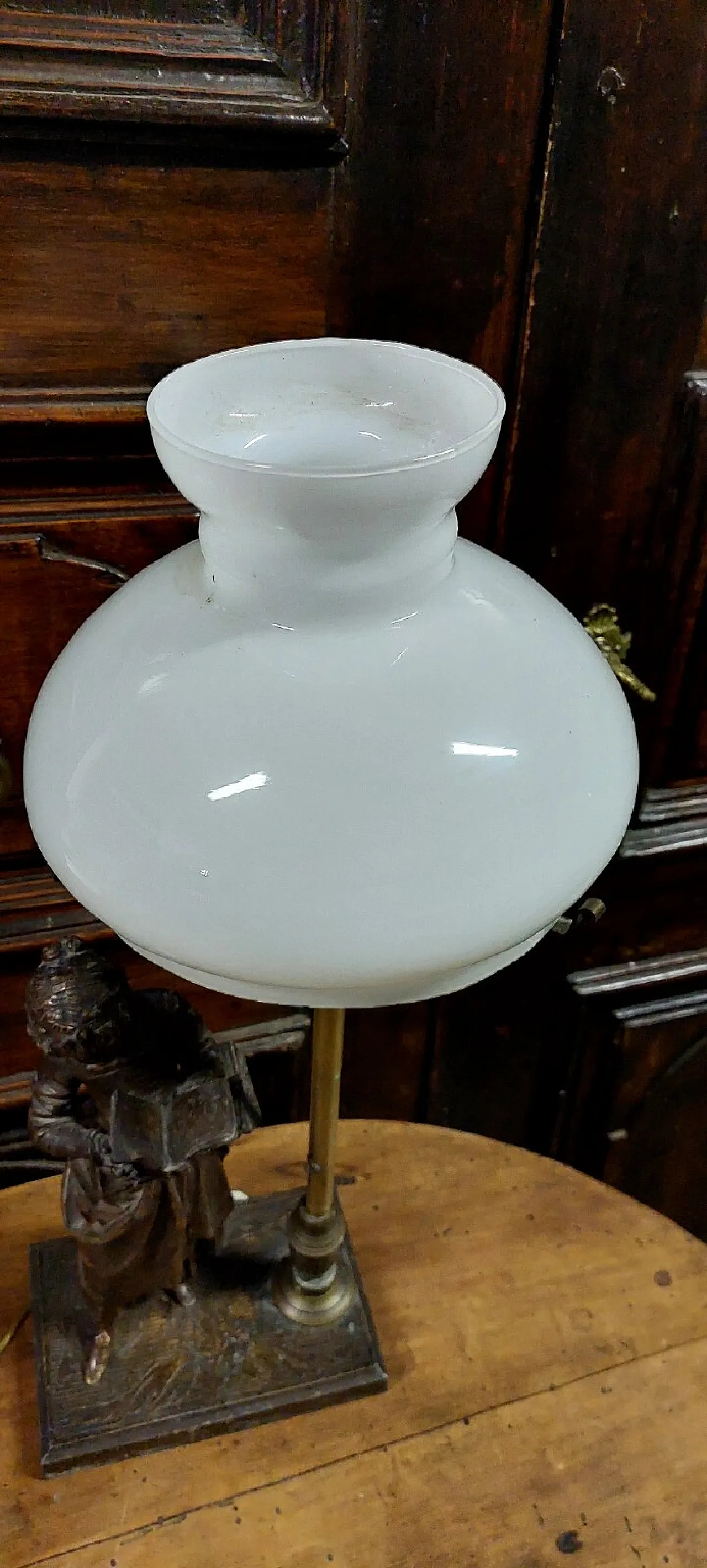 Lampada da tavolo Liberty in vetro da lavoro all'antimonio, primo '900 5