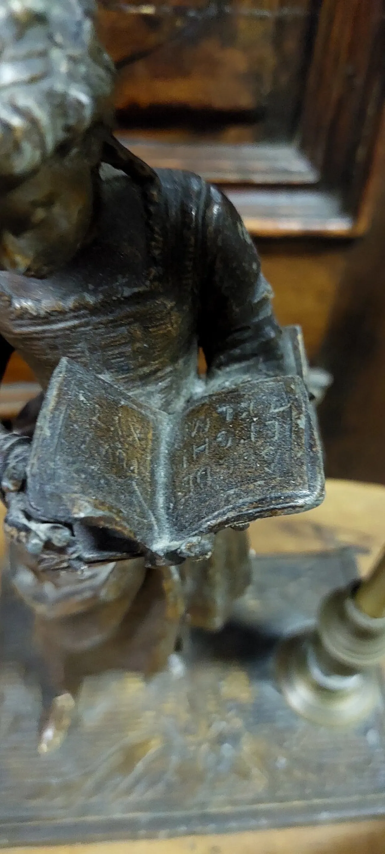 Lampada da tavolo Liberty in vetro da lavoro all'antimonio, primo '900 9