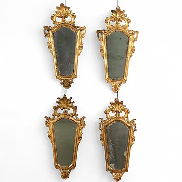4 Fans in carved and gilded wood, 18th century