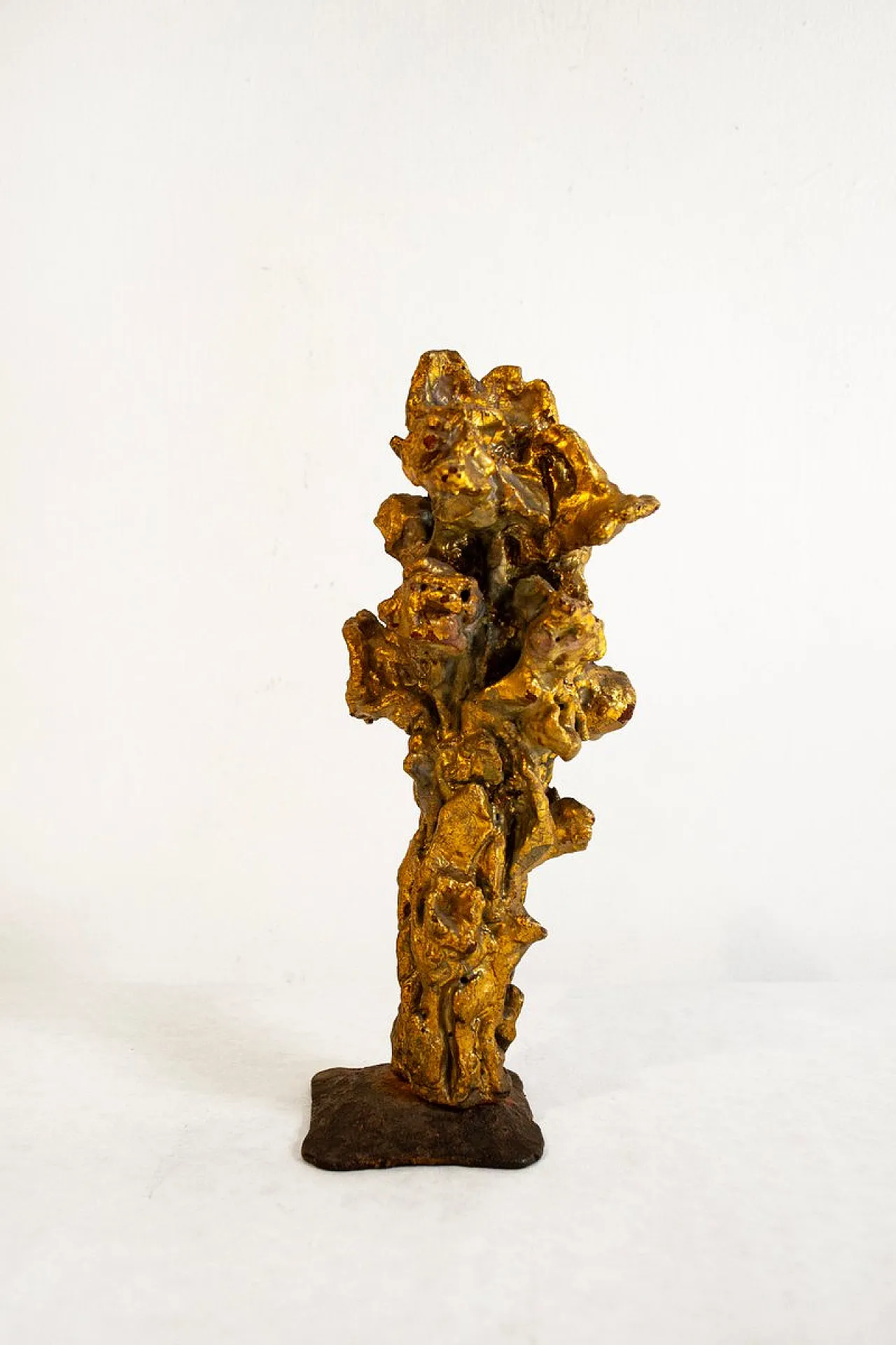 Fire-gilded terracotta sculpture with iron base by Pozzi, 1950s 1