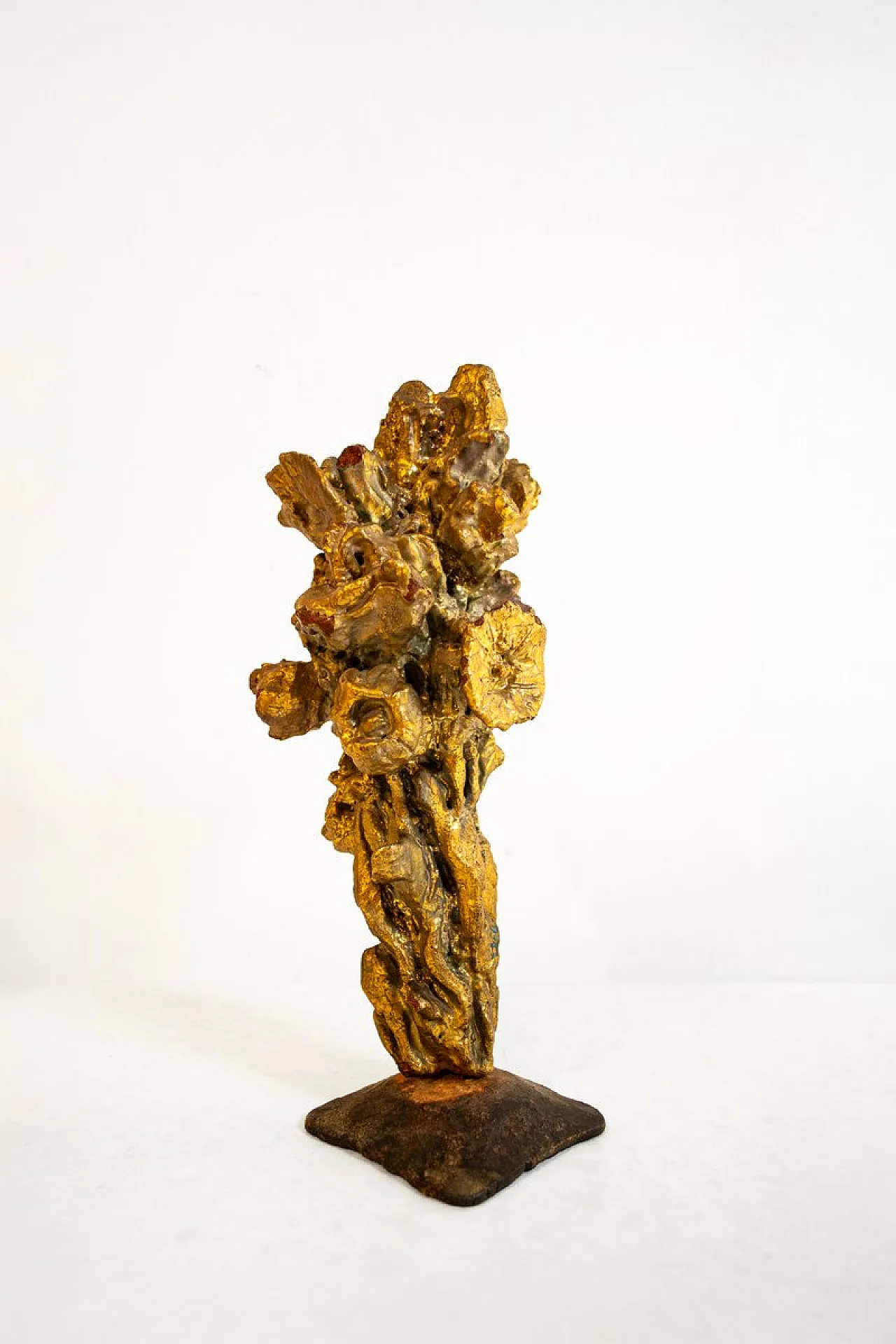 Fire-gilded terracotta sculpture with iron base by Pozzi, 1950s 2