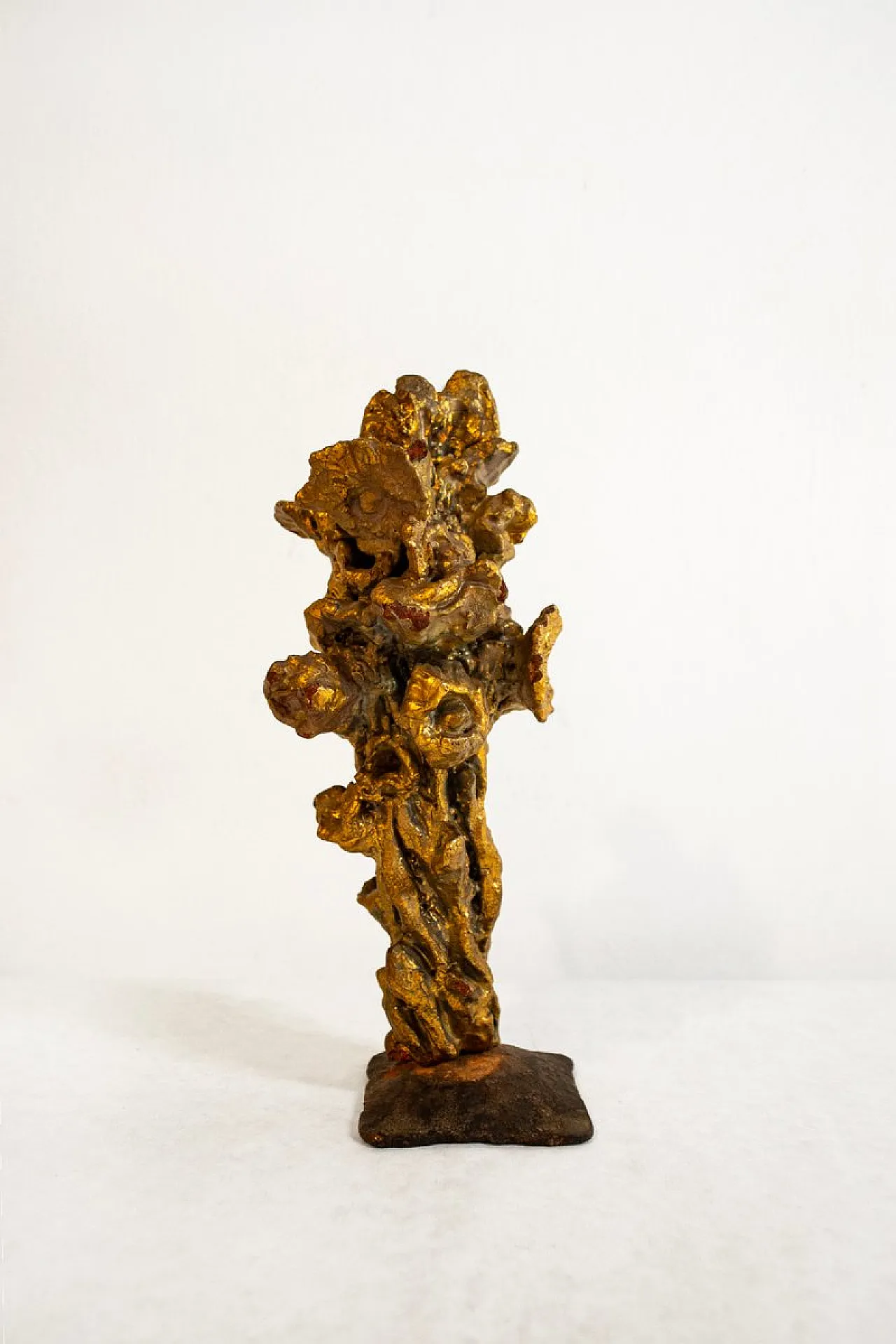 Fire-gilded terracotta sculpture with iron base by Pozzi, 1950s 3